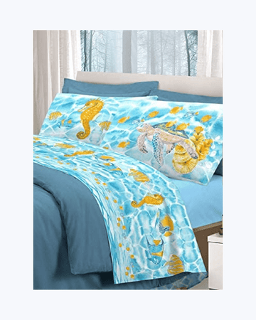 Set Lenzuola Letto in Cotone Made in Italy - Completo Letto Stampa Tartaruga Azzurro